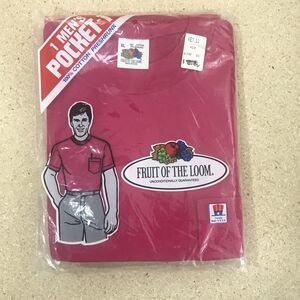 NOS Vintage Fruit of the Loom T Shirt Size‎ XL Pink Made In USA Pocket 1987